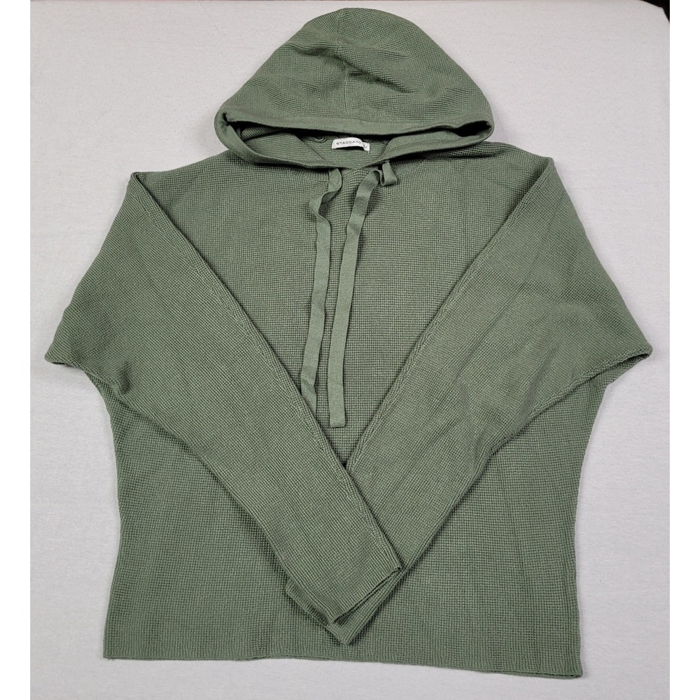 Staccato Women's Green Waffle Knit Pullover Long Sleeve Hoodie Size L